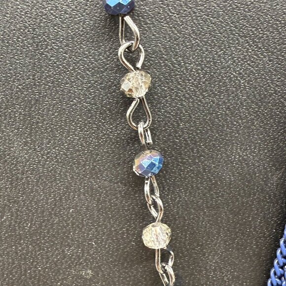 Steve Madden Gray Blue Beaded Tassels Chain Y Drop Long Layered Neckline - Picture 3 of 4